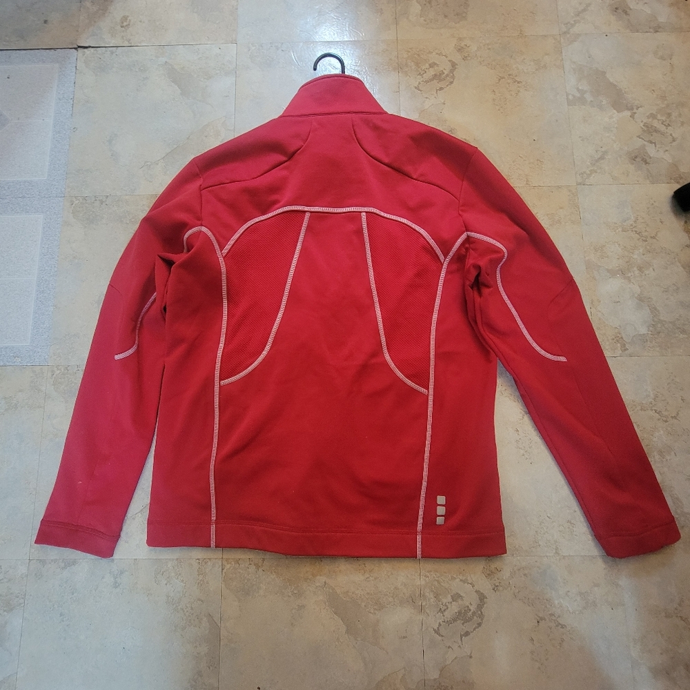 Solid Red Zip Up Jacket With Some White Striping … - image 8